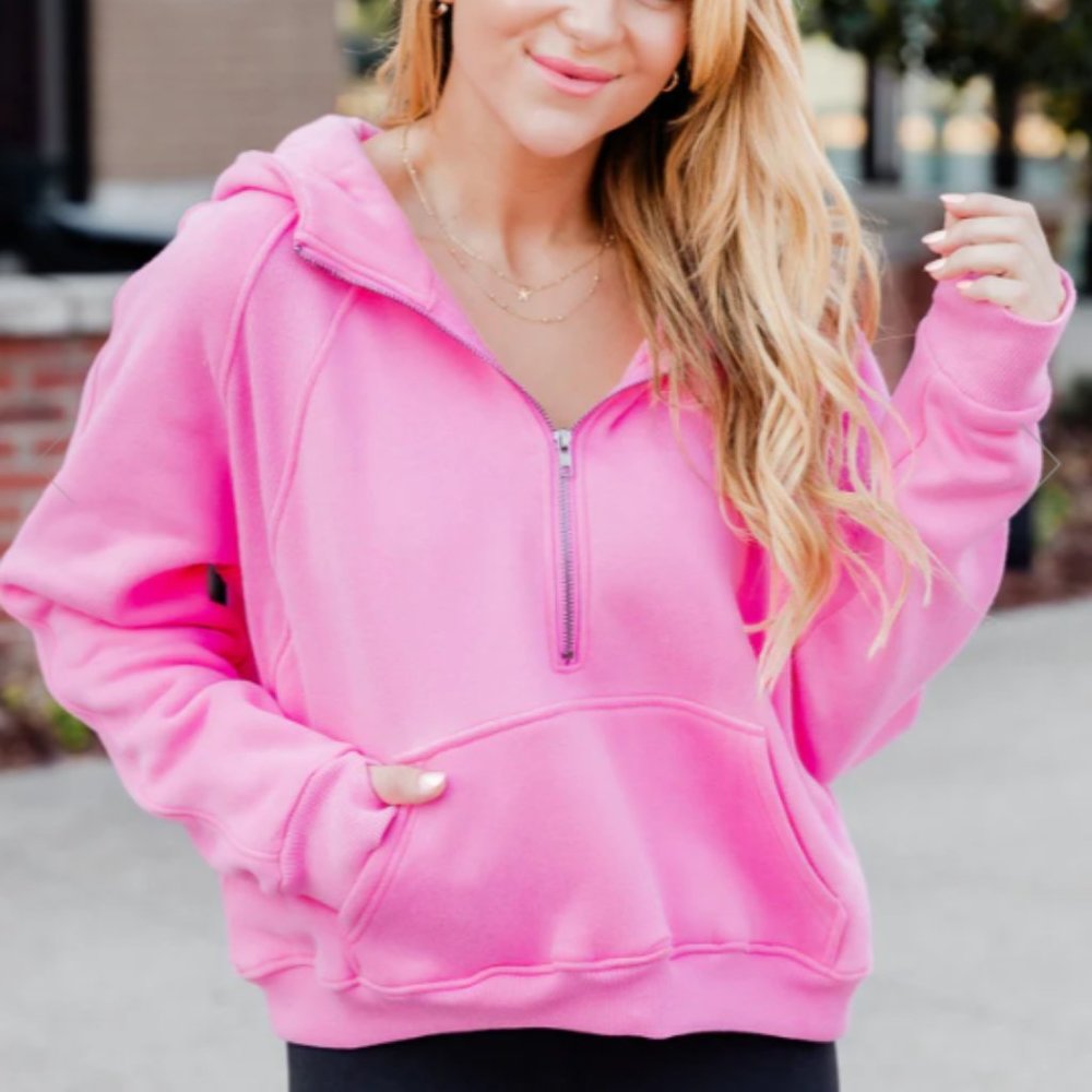 NWOT Pink Ribbed Shoulder Quarter Zip Pullover